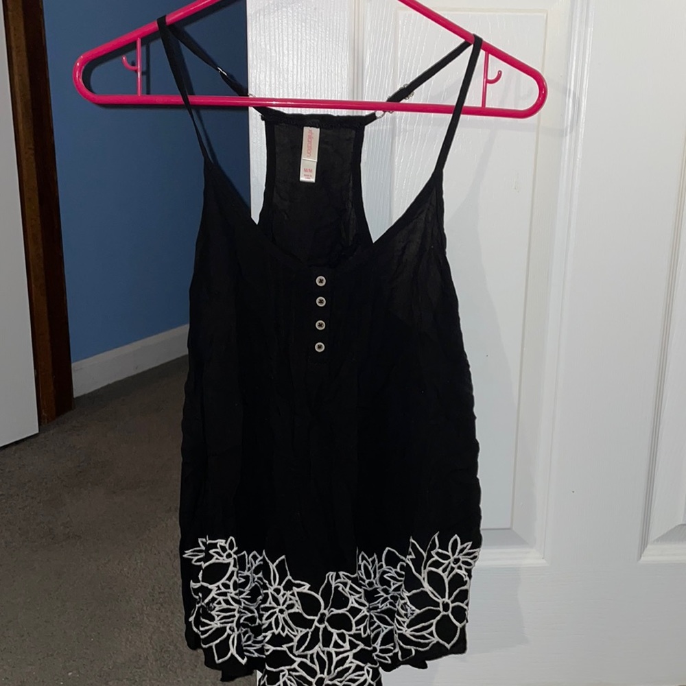Black tank with white flowers
